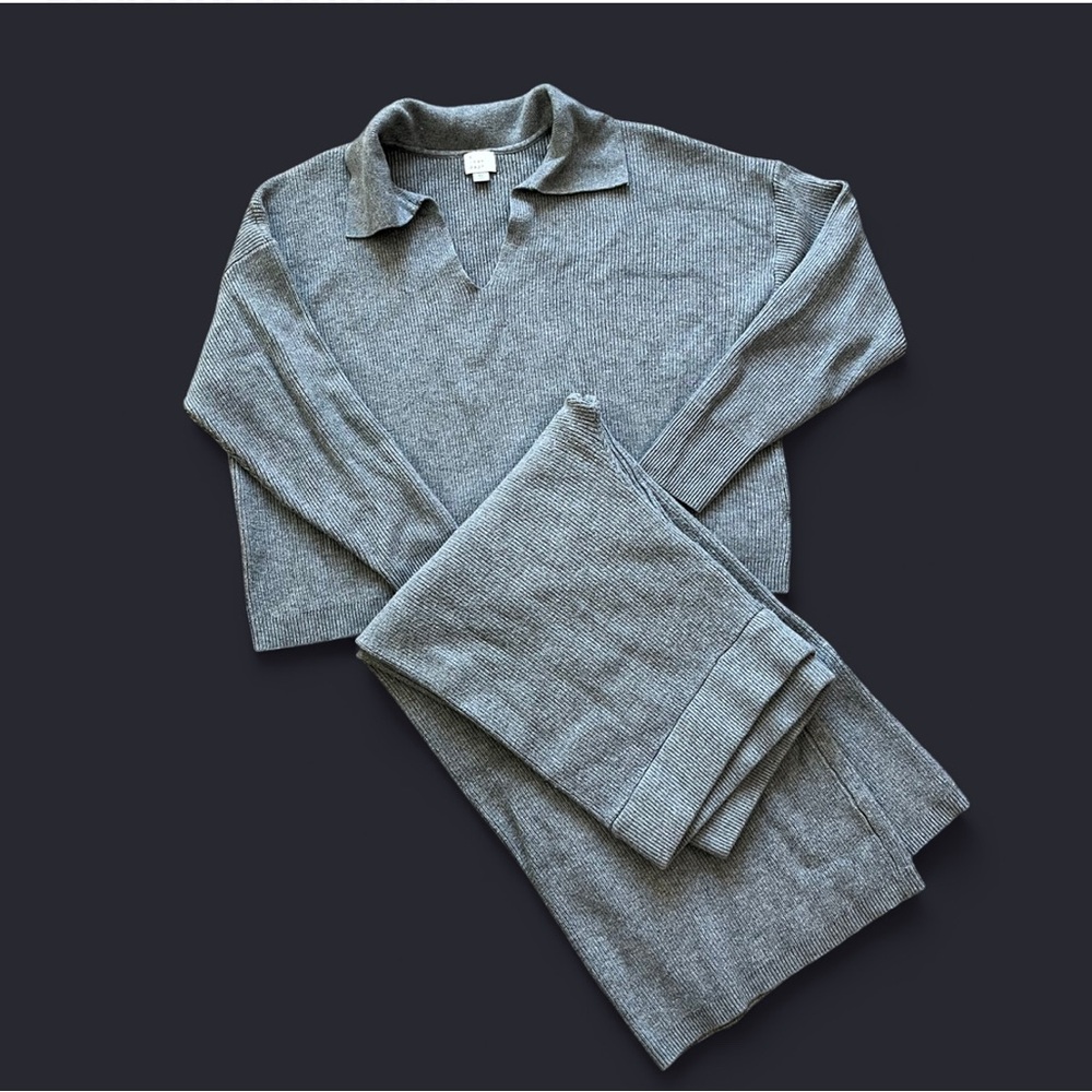 ✨ A New Day 2-Piece Ribbed Knit Heather Gray Set – Size XL